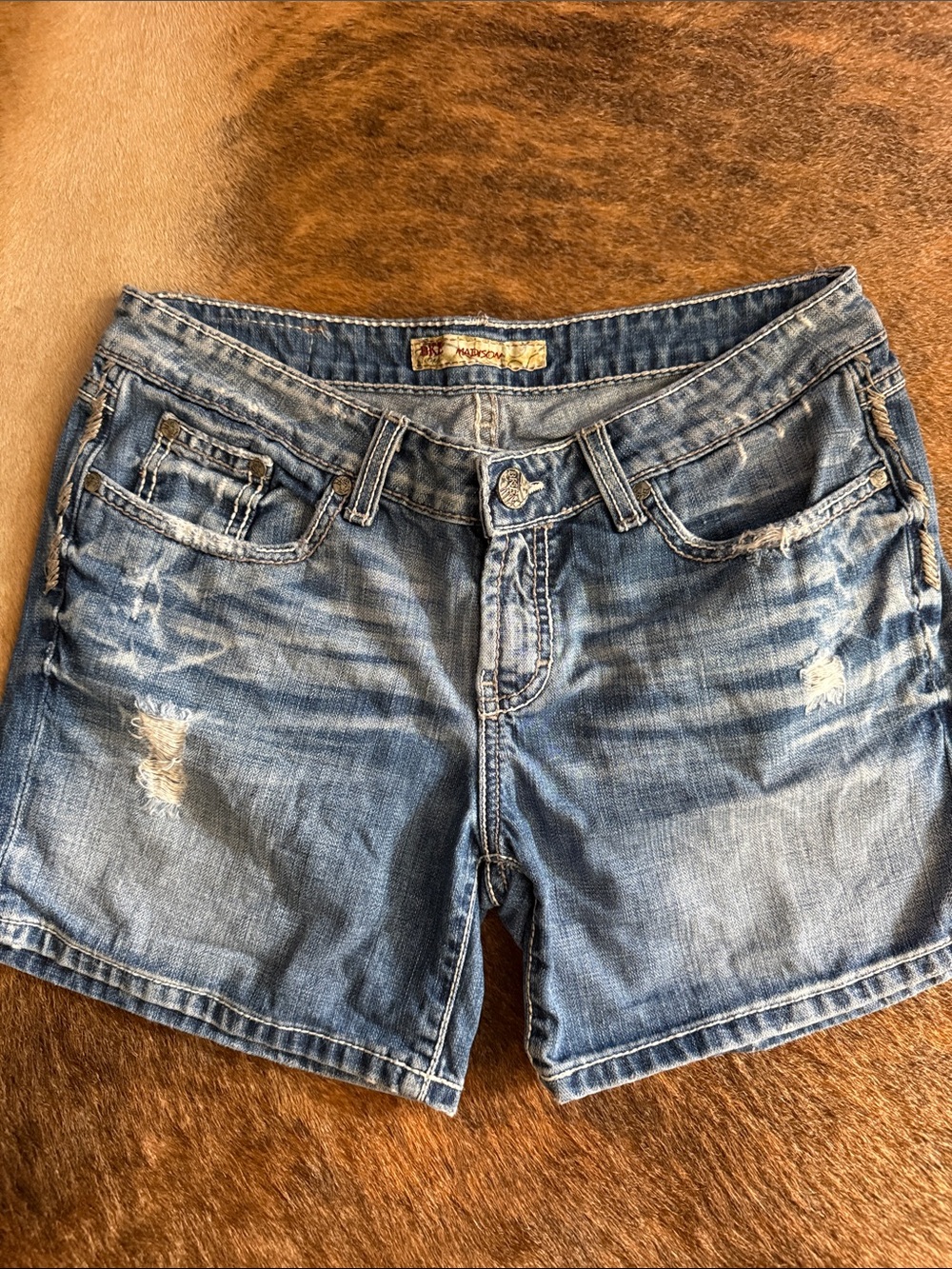 BKE Womens Light Blue Distressed Denim Shorts